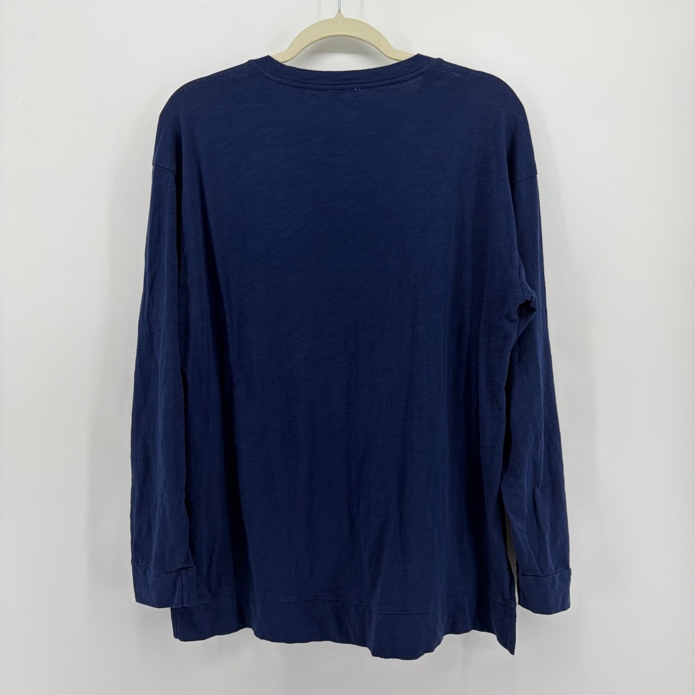 J.Crew Womens Medium Navy Blue Long Sleeve Slub Cotton Relaxed Crew Neck Tee - Picture 2 of 5